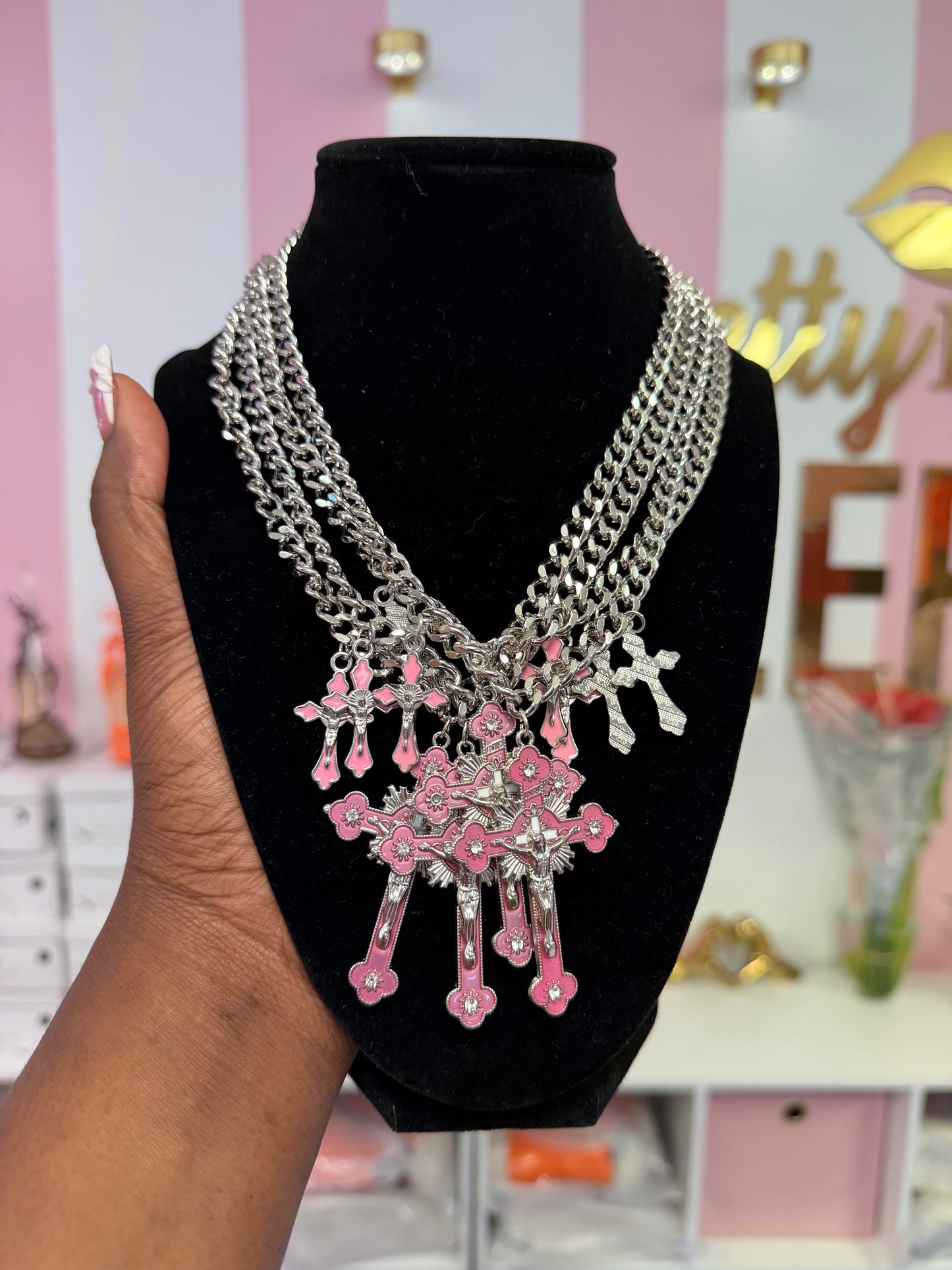 Pink cross necklace