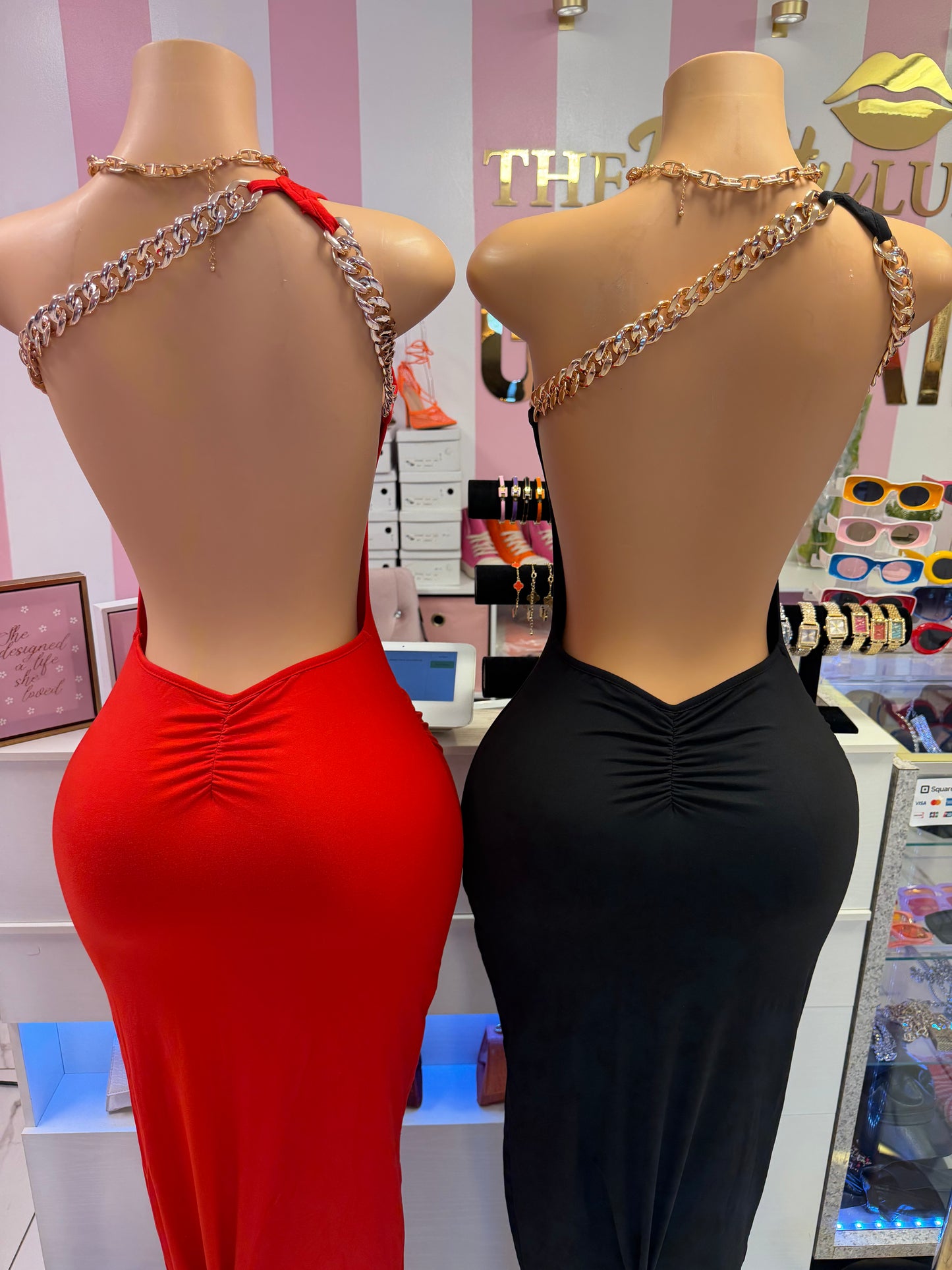 Golden link bodycon dress