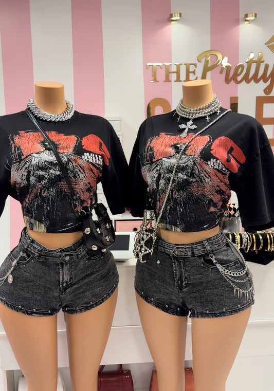 Black washed studded shorts