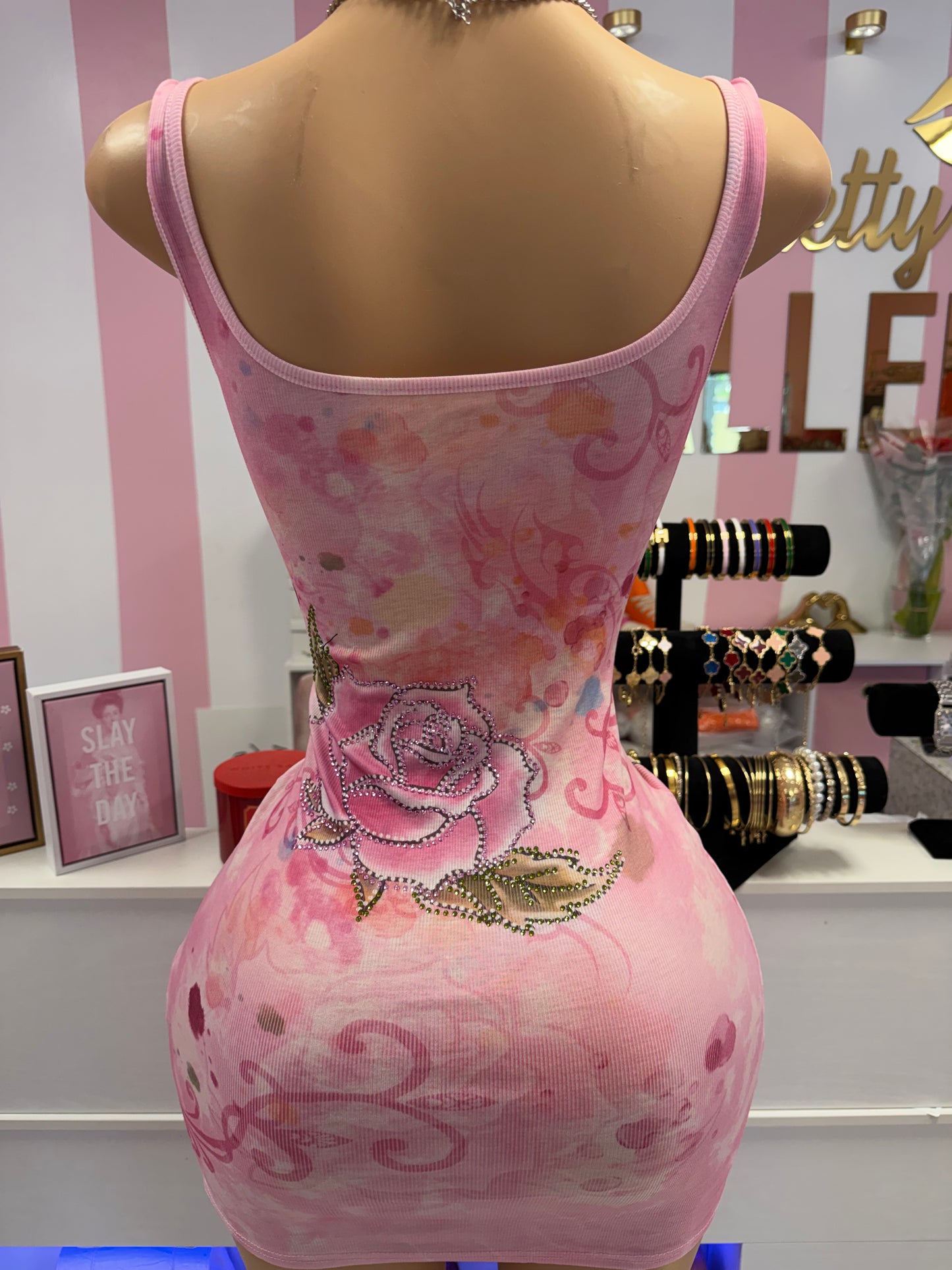 Pink cross diamond dress