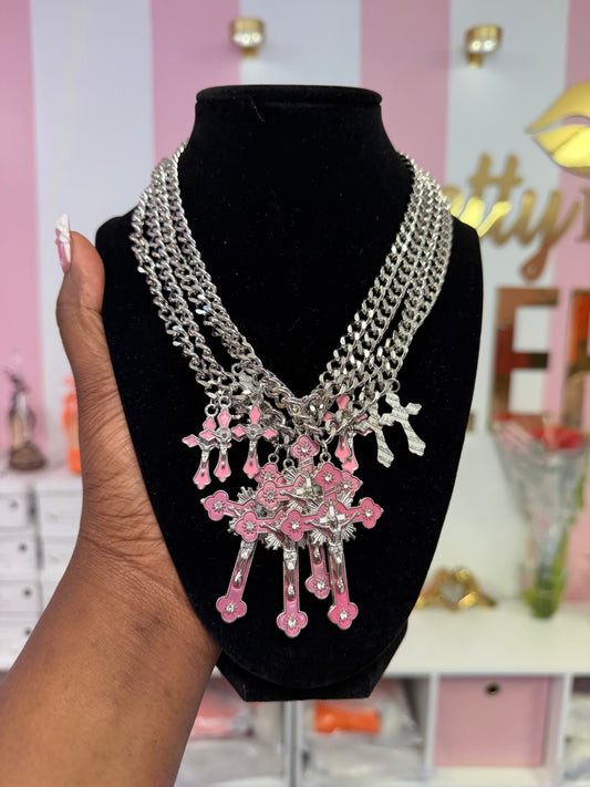 Pink cross necklace